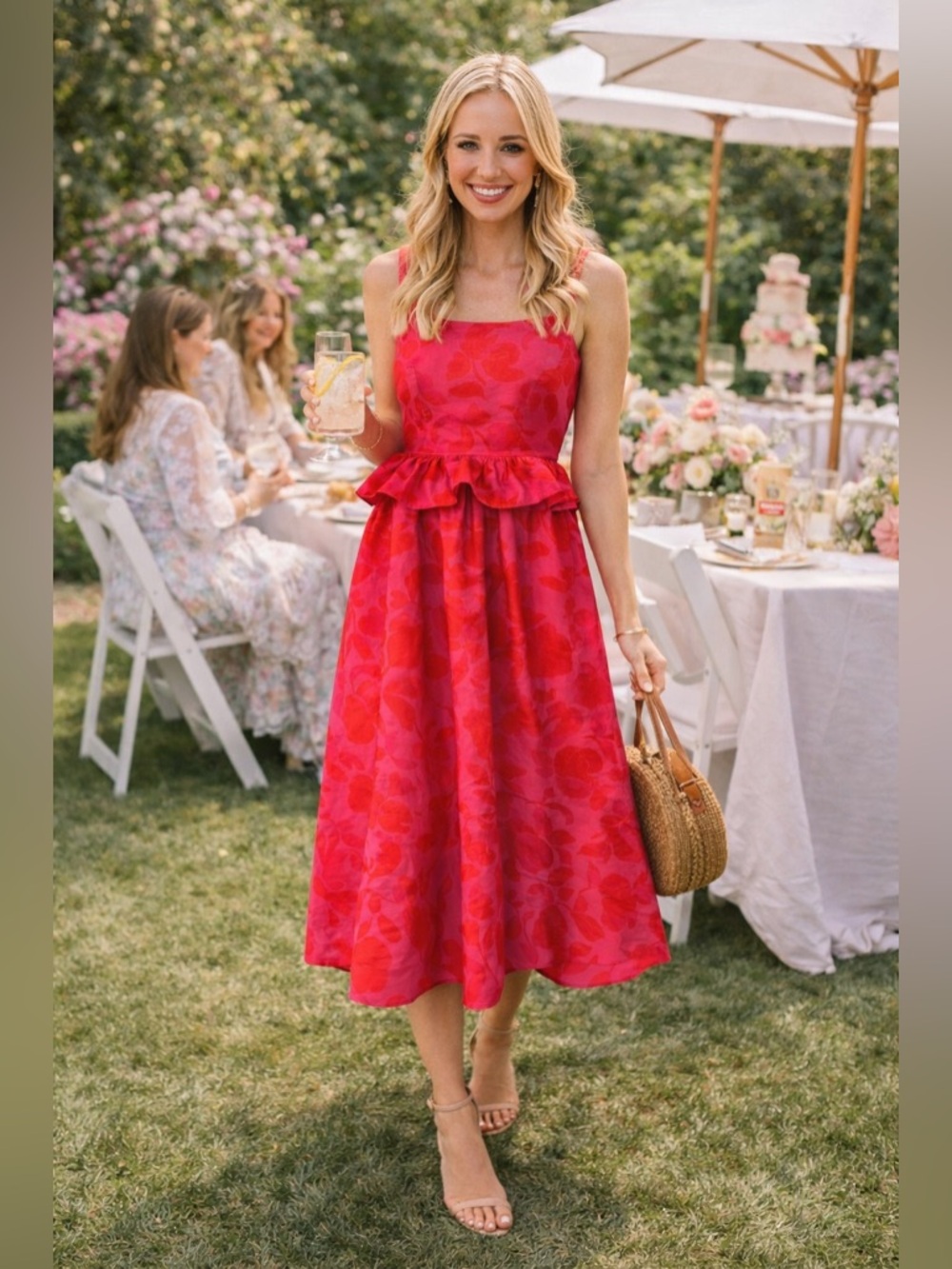 Kate Spade x Target Red Floral Midi Dress 💕 Bridal Shower Guest Garden Party